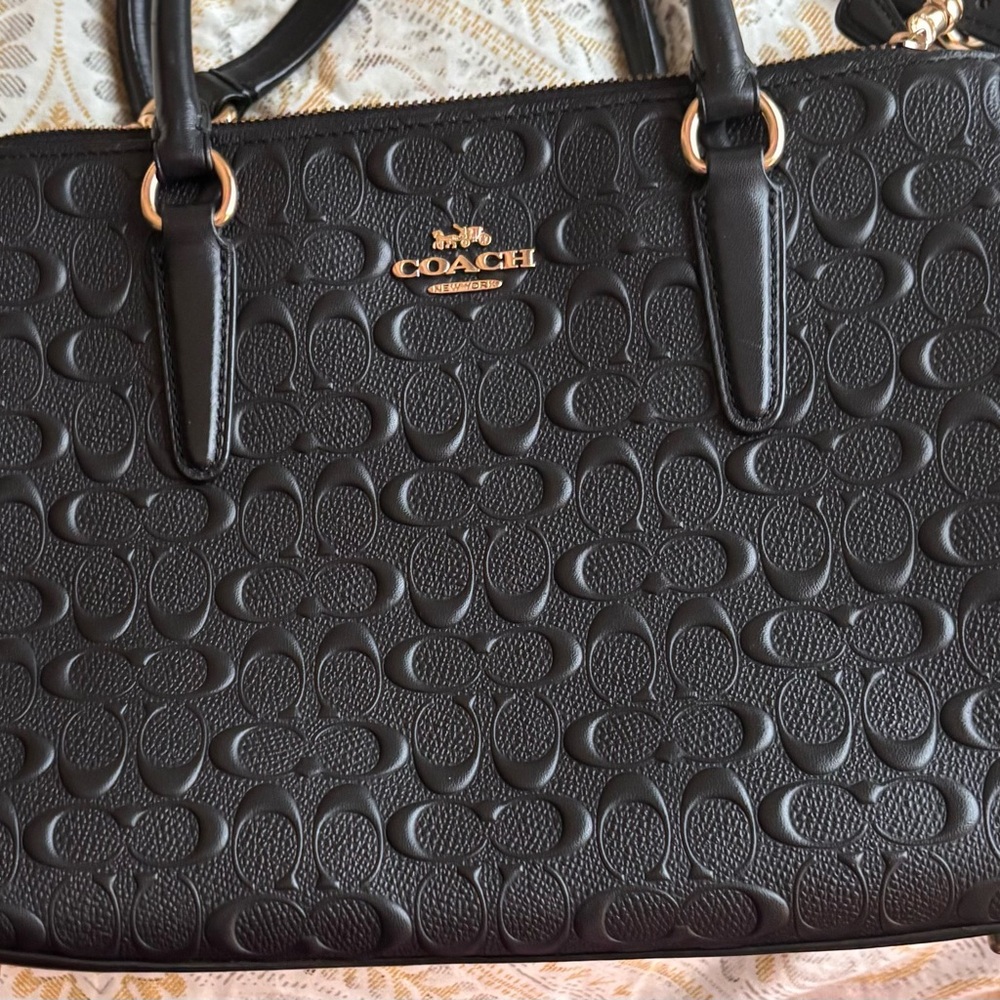 Coach Signature Embossed Logo Black Satchel